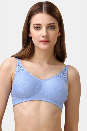 Buy Soie Double Layered Non Wired Medium Coverage Lace Bra - Blue